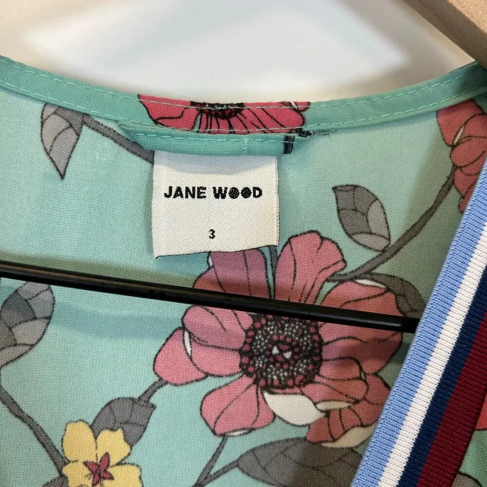 Jane Wood Floral Faux wrapped Turquoise Floral dress Women’s Size 12-14 - Picture 3 of 9